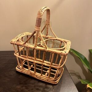 Vintage Rattan Wine Bottle Holder Boho Bar Caddy